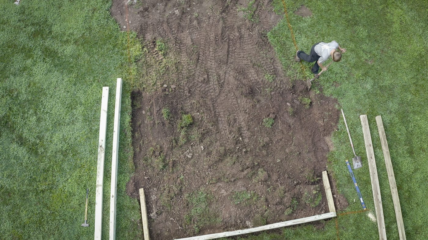 Example of excavating for a shed foundation in Maryland