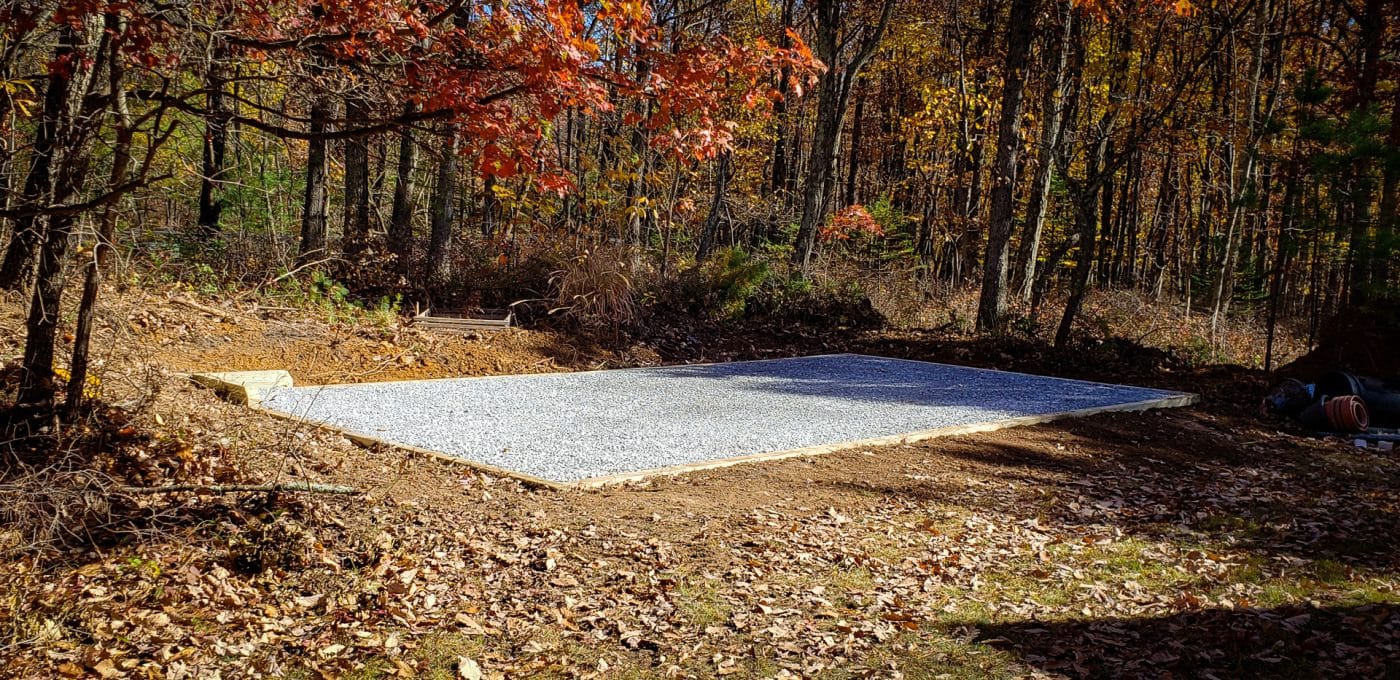 A gravel shed foundation in West Virginia