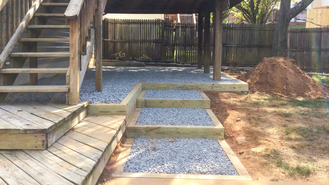 photo of a great quality gravel pad underneath a deck