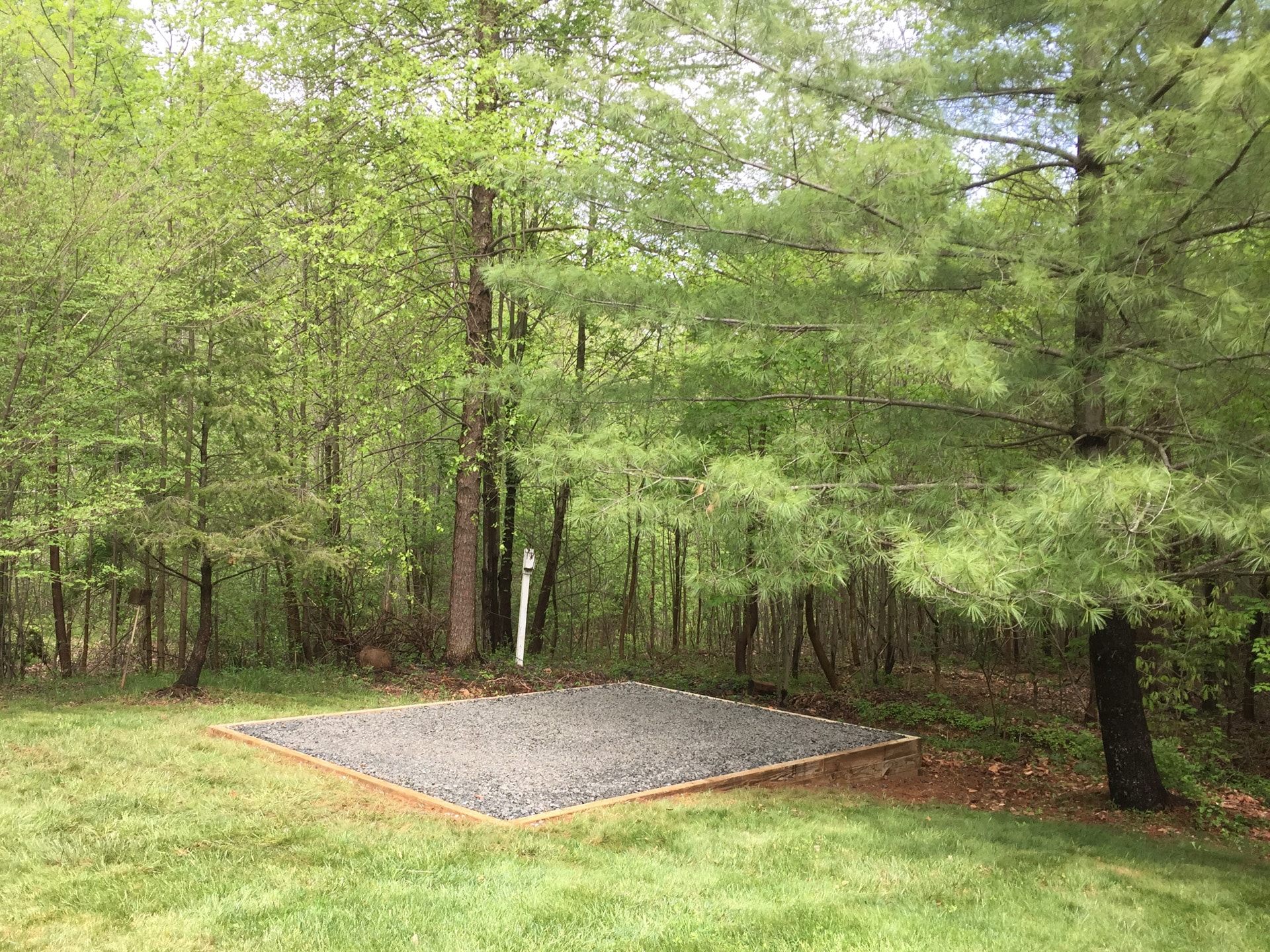 Crushed stone ground preparation for a shed