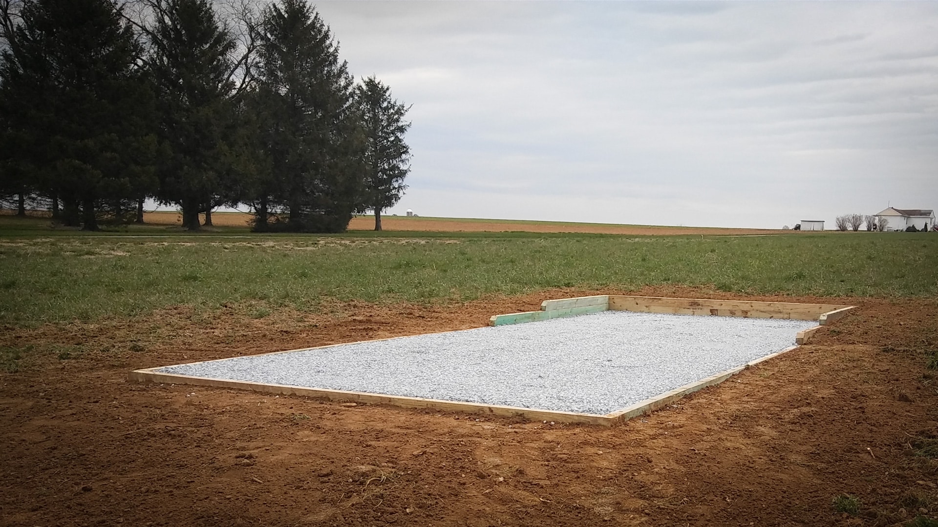 A finished gravel shed foundation