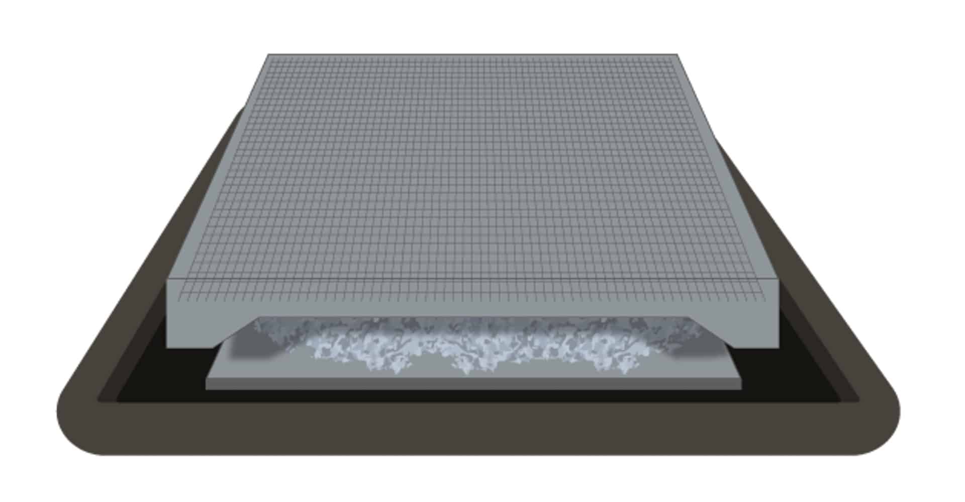 A diagram of a concrete shed foundation