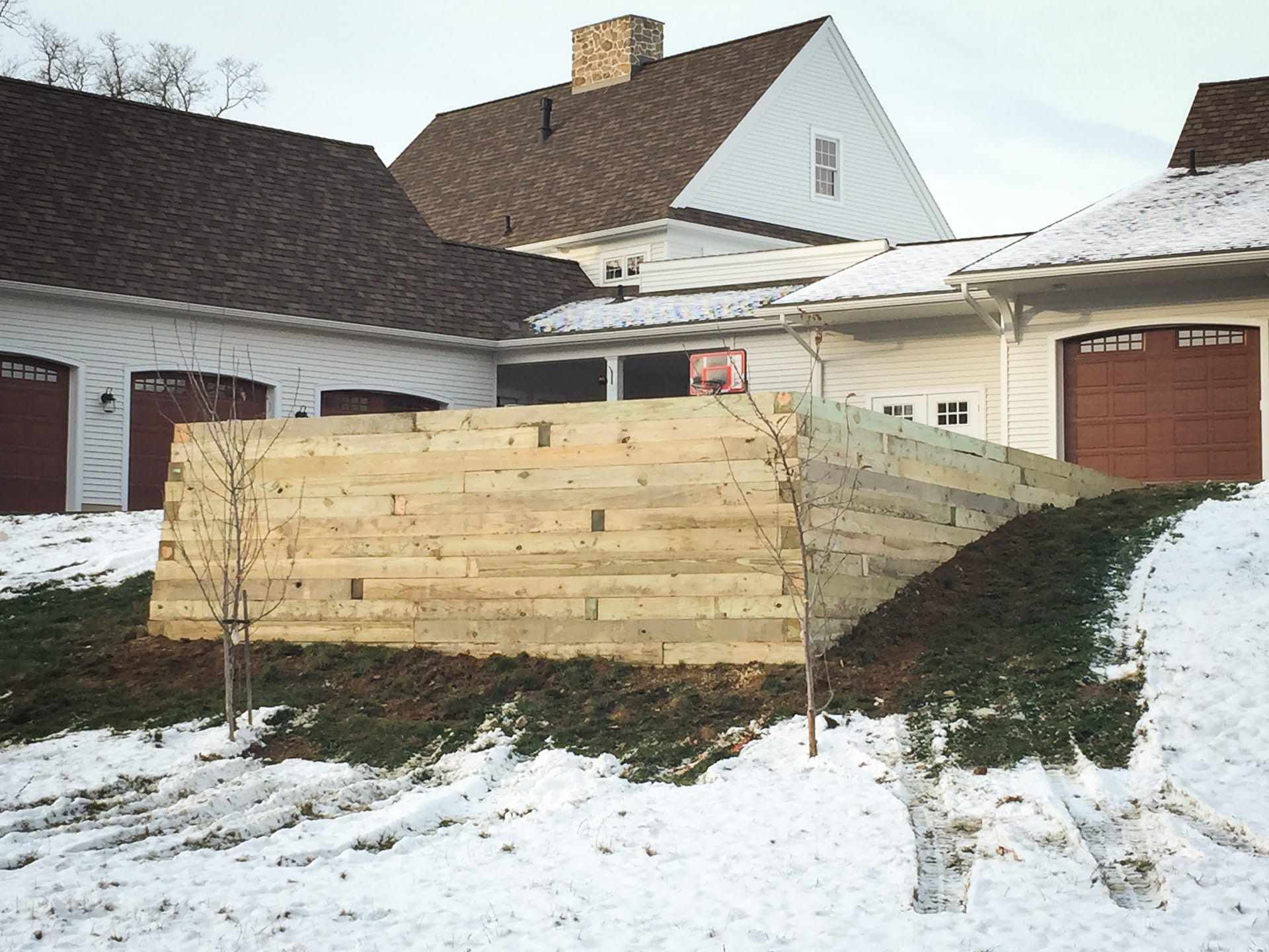 A completed gravel shed pad on a slope