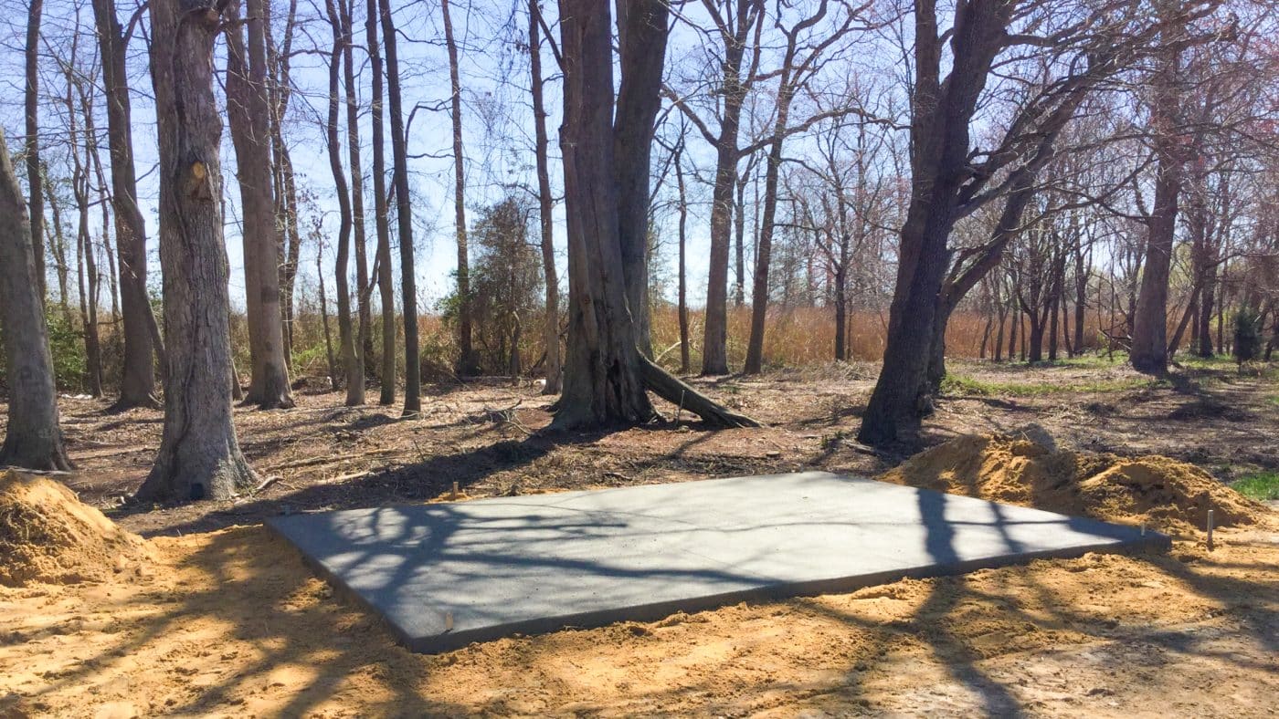 the exterior of a concrete foundation for the article how to build a concrete shed base on uneven ground