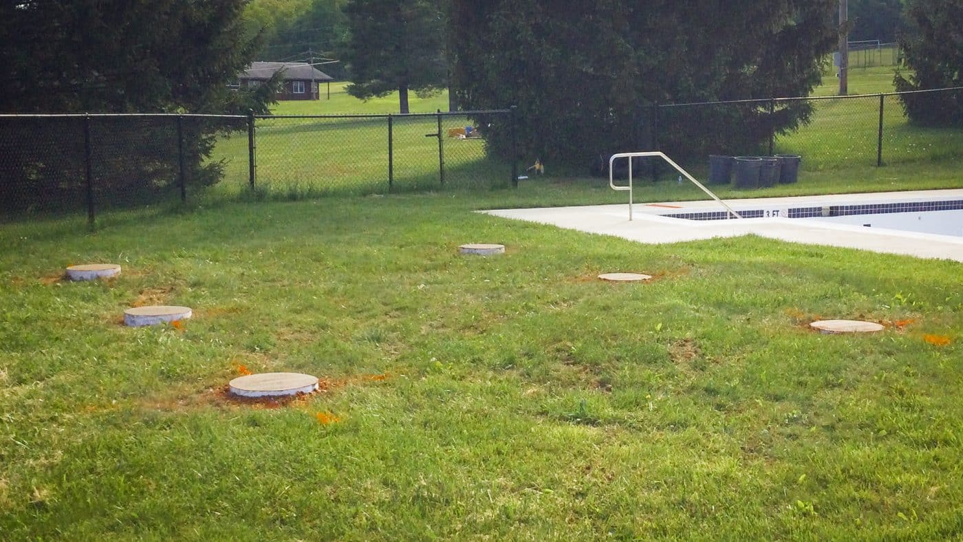 Concrete foundation piers for a pool shed