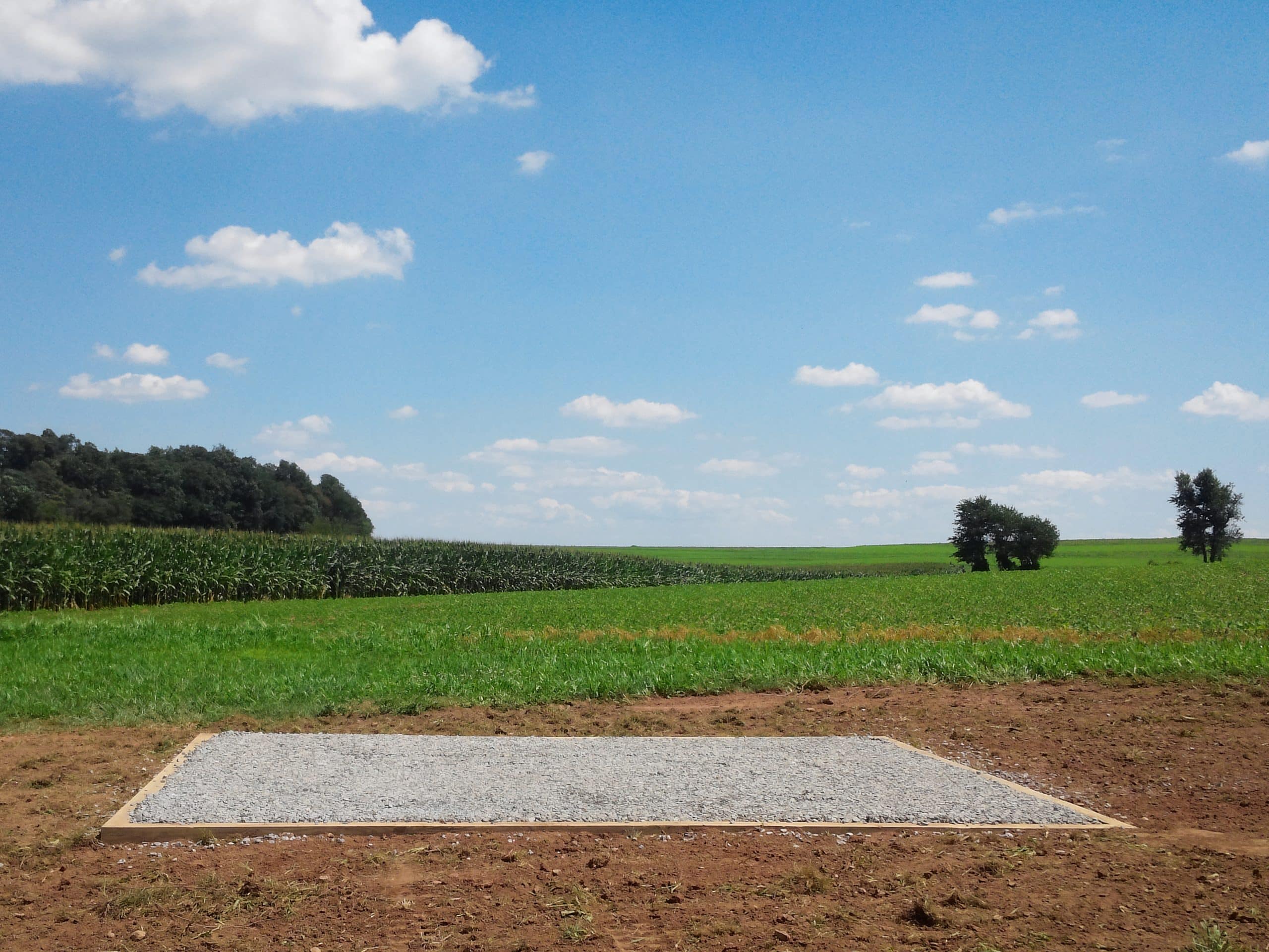 A completed gravel shed foundation in Pennsylvania